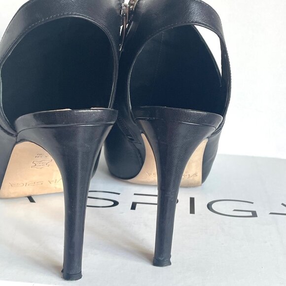 Via Spiga Nariah Open Toe Platform Heel Womens 8 Black Leather Pump - Picture 13 of 13